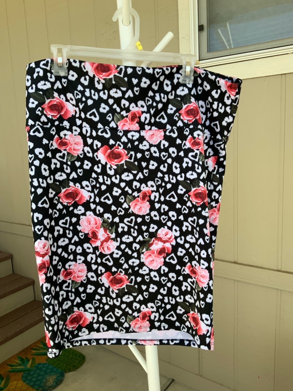 torrid Black Pencil Skirt with Pink Rose & White Leopard Print